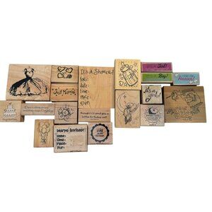 Wooden Rubber Stamp Set Wedding Birthday Baby Congratulations